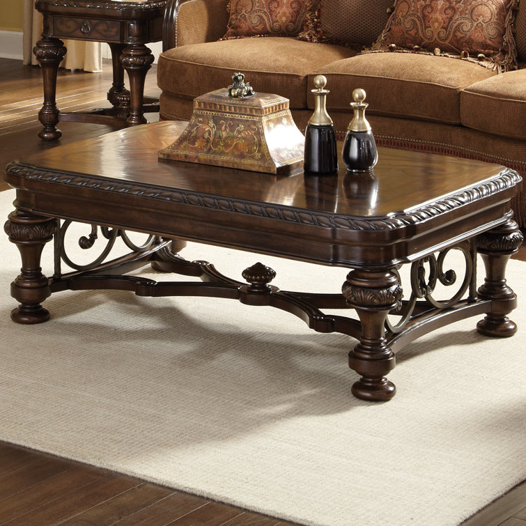 Traditional Brown Wood Rectangular Cocktail Table with Storage