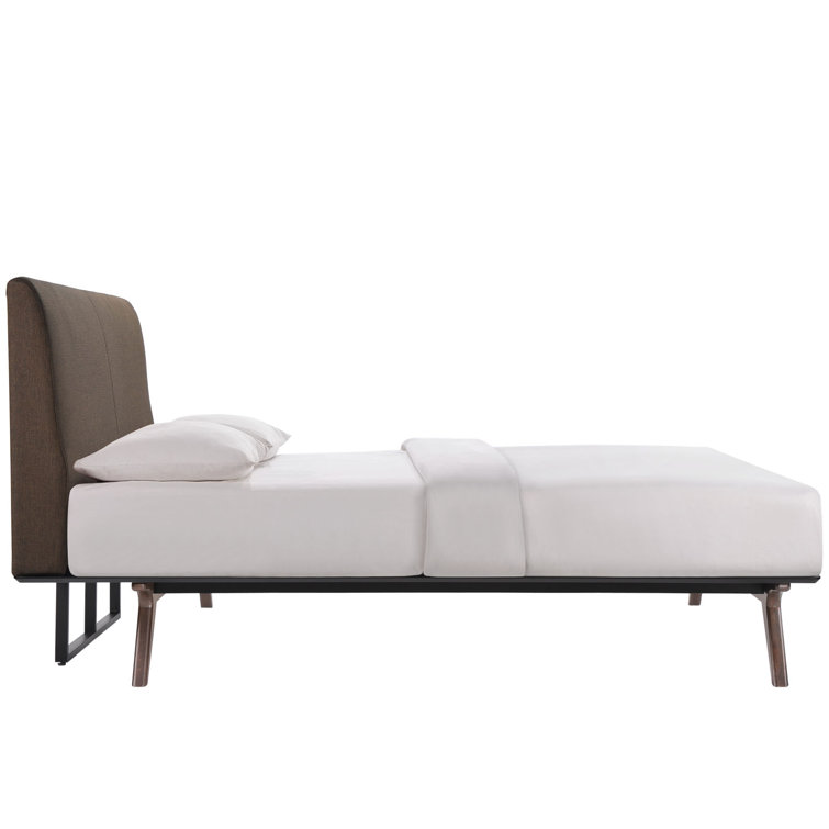 Tracy Queen Mid-Century Modern Upholstered Bed Frame in Toffee Brown