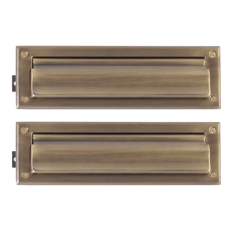 Antique Brass Horizontal Mail Slot with Dual Flaps