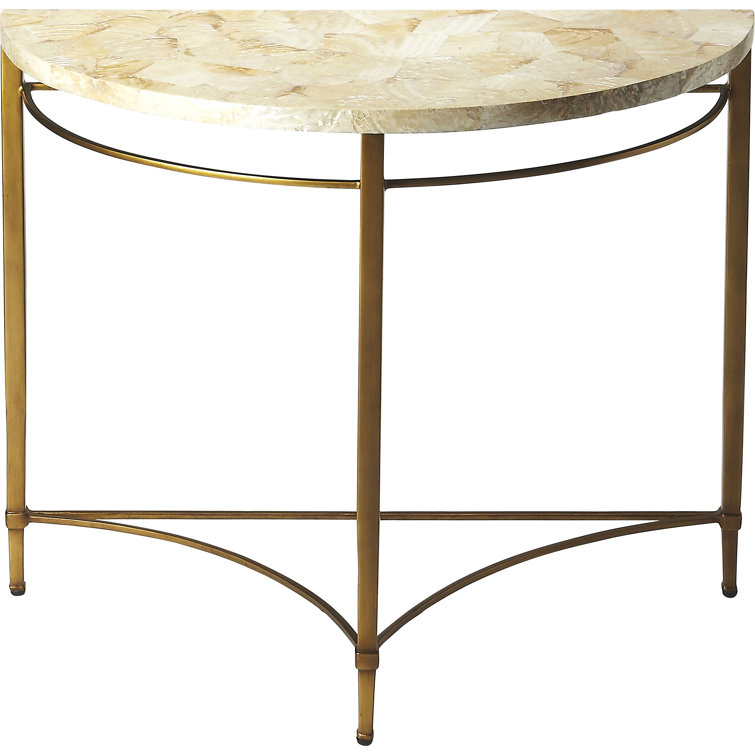 Marlena Creamy Shell and Gold Metal Demilune Console Table