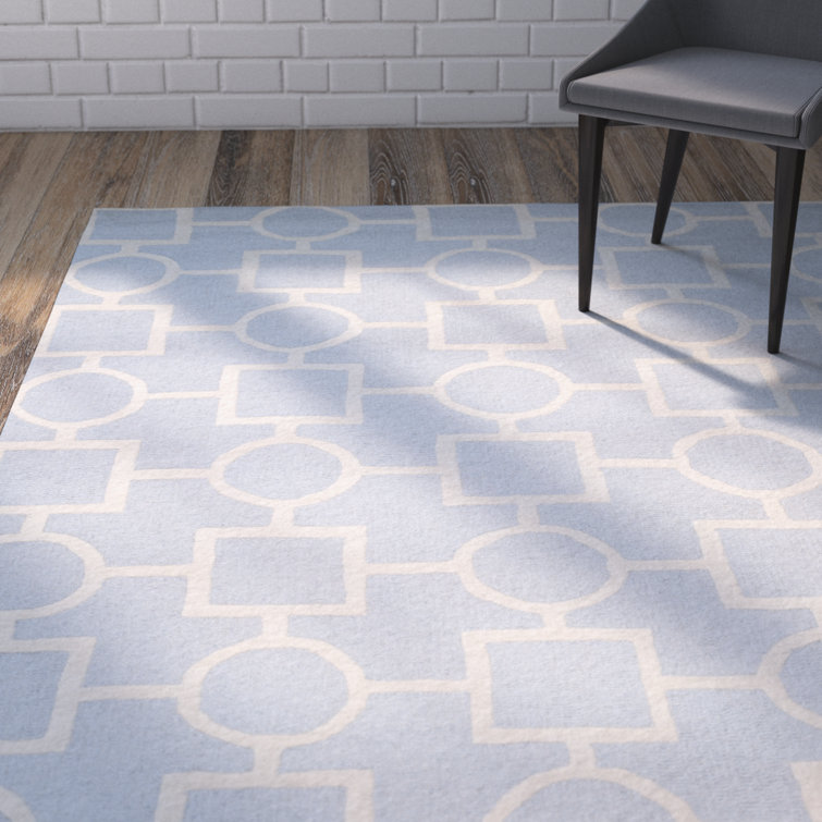 Hand-tufted Classic Geometric Wool Rug, Light Blue/Ivory, 8' x 10'