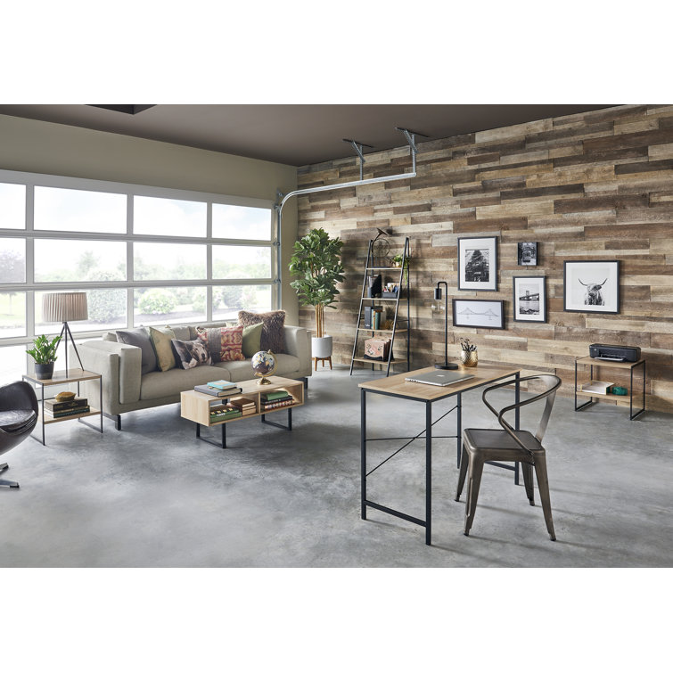 Natural MDF Rectangular Coffee Table with Black Metal Sled Base and Storage