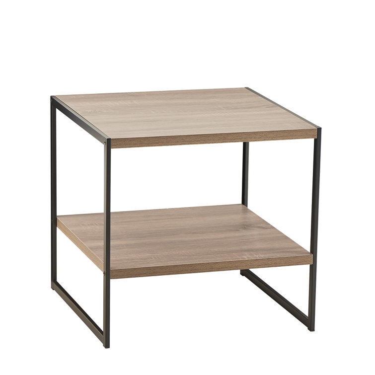 Weathered Gray and Black 2-Tier Wood and Metal End Table