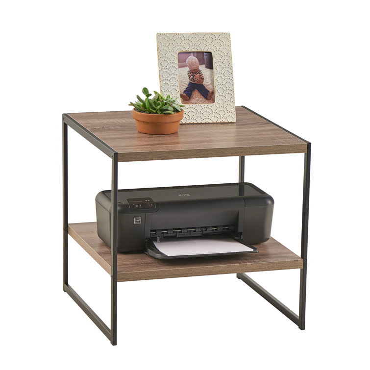 Weathered Gray and Black 2-Tier Wood and Metal End Table