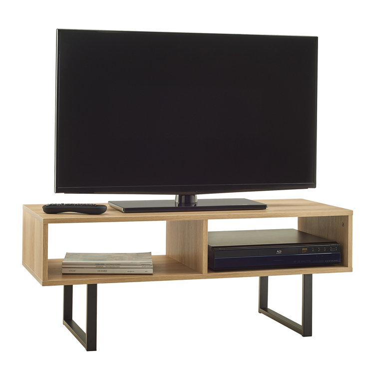 Natural MDF Rectangular Coffee Table with Black Metal Sled Base and Storage