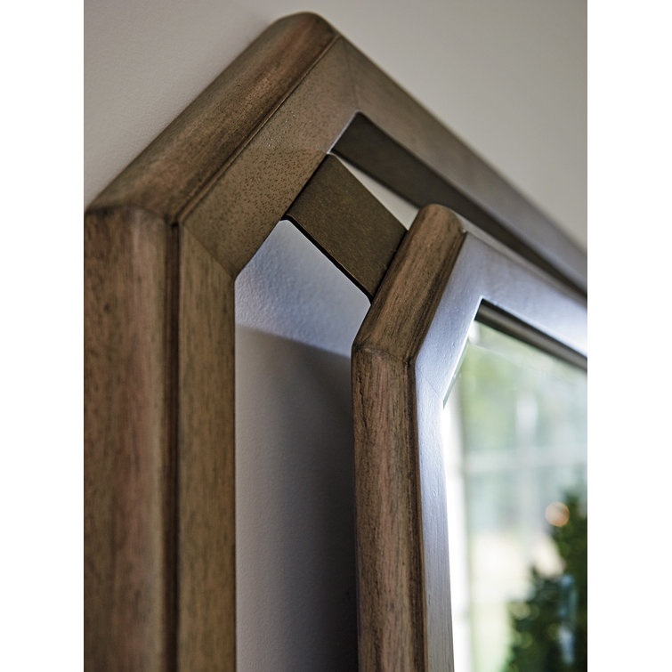Transitional Gray-Brown 42" Square Wood Dresser Mirror with Silver Accents