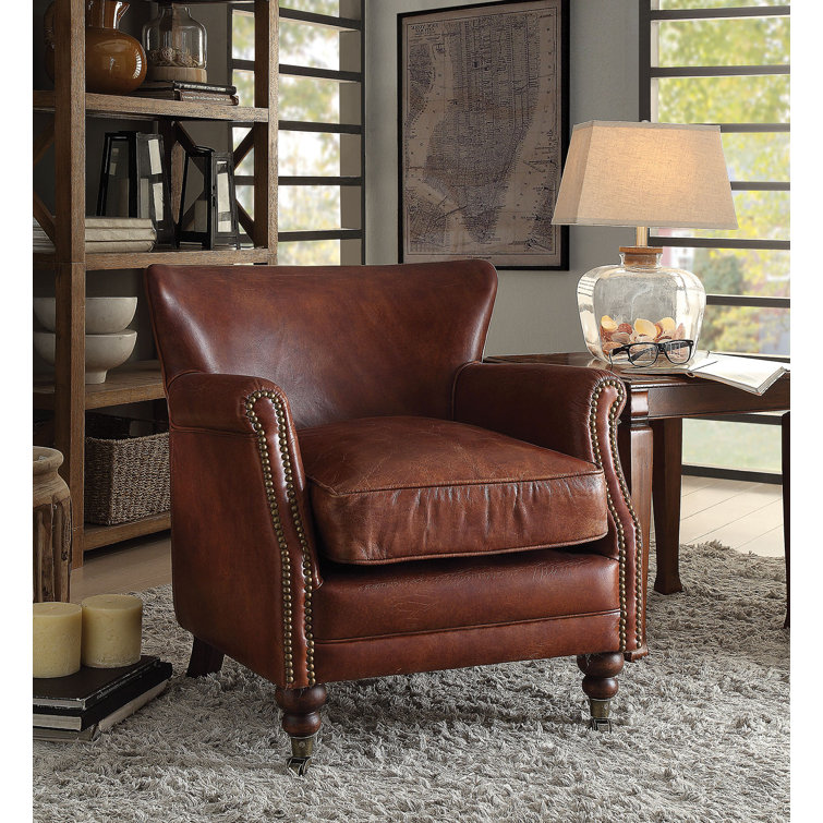 Leeds Vintage Dark Brown Leather Chaise with Wooden Legs