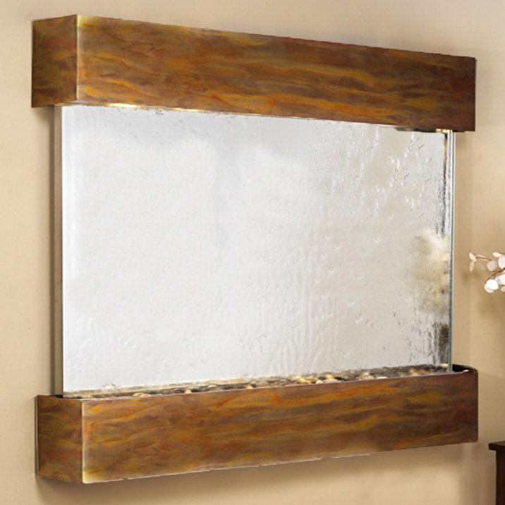 Rustic Copper Silver Mirror Wall Fountain with Pump