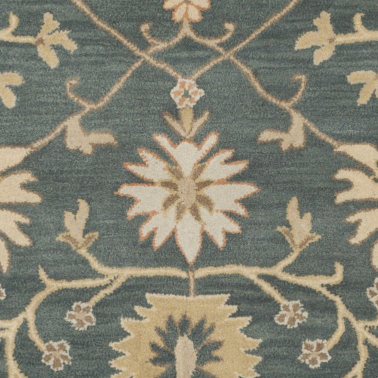 Hand-Tufted Blue and Light Gold Wool Round Area Rug
