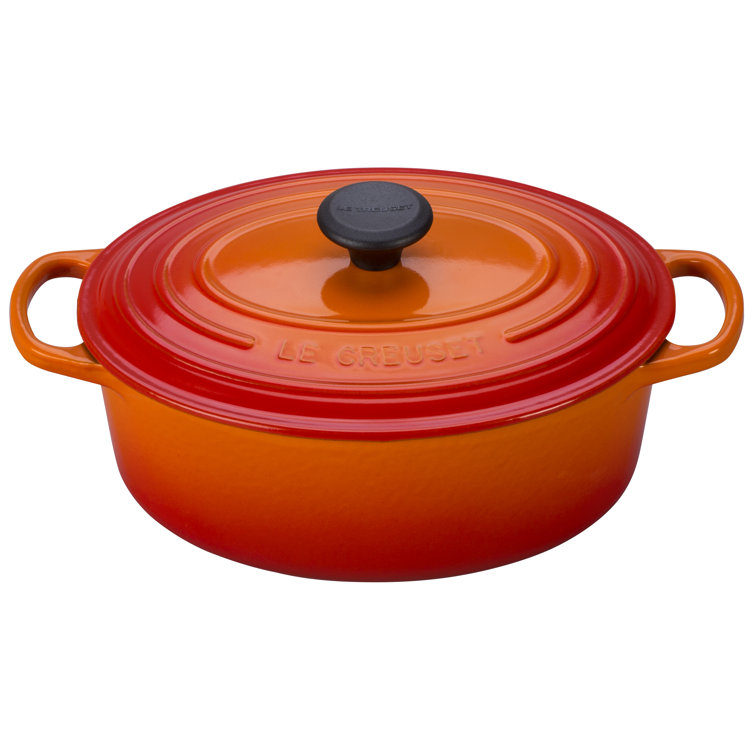 White Enameled Cast Iron Oval Dutch Oven with Lid