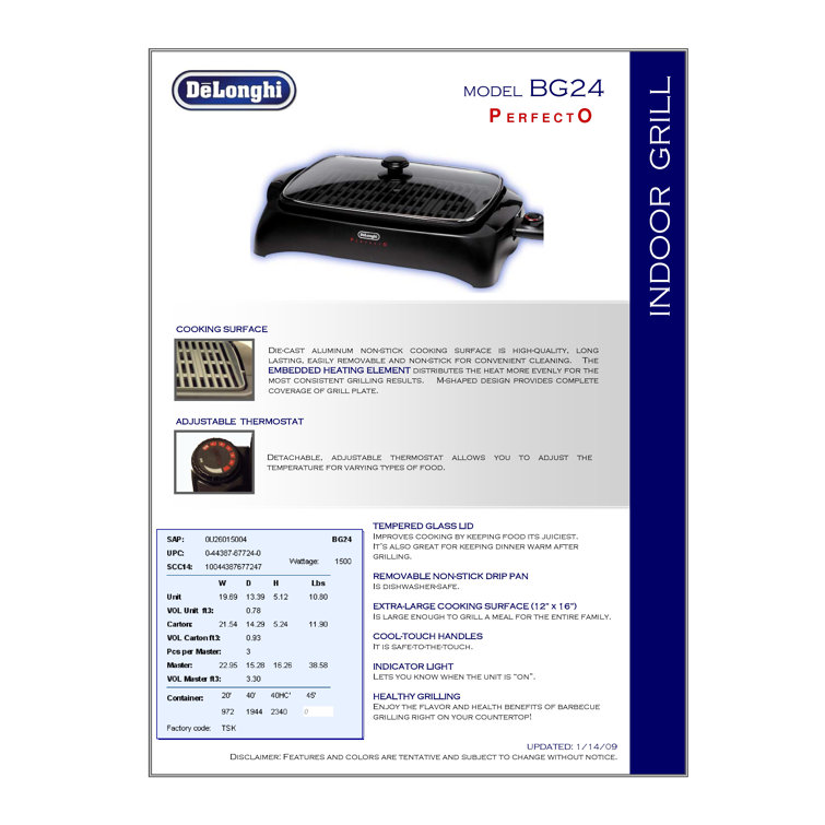 Perfecto Black Aluminum Electric Indoor Grill with Lid