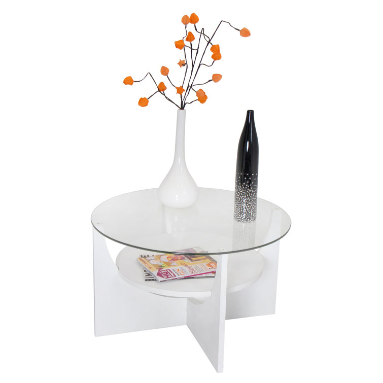 Modern U-Shaped White Coffee Table with Circular Glass Top