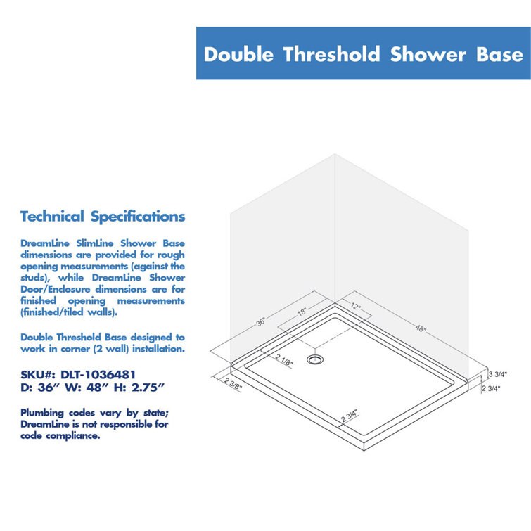 SlimLine 60" Biscuit Acrylic Double Threshold Shower Base