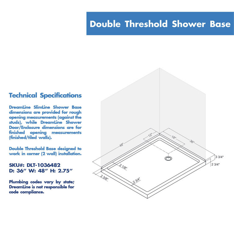 Biscuit Rectangular Acrylic Double Threshold Shower Base