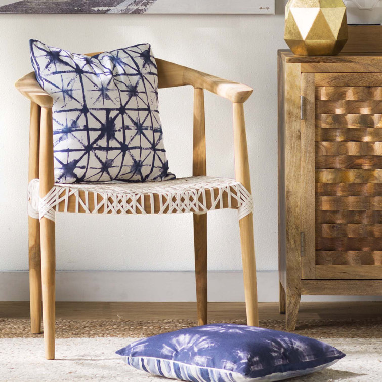 Transitional Light Oak Leather-Woven 25" Arm Chair