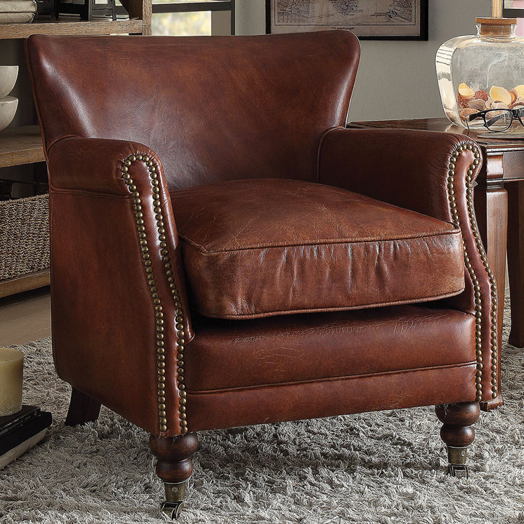 Leeds Vintage Dark Brown Leather Chaise with Wooden Legs