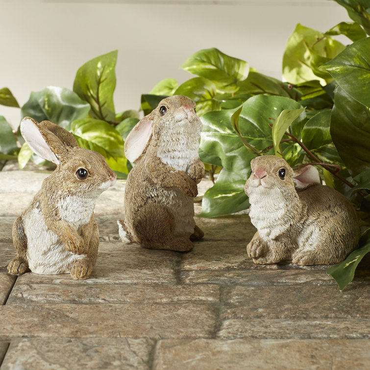 Hand-Painted Brown Resin Garden Bunny Statues Set