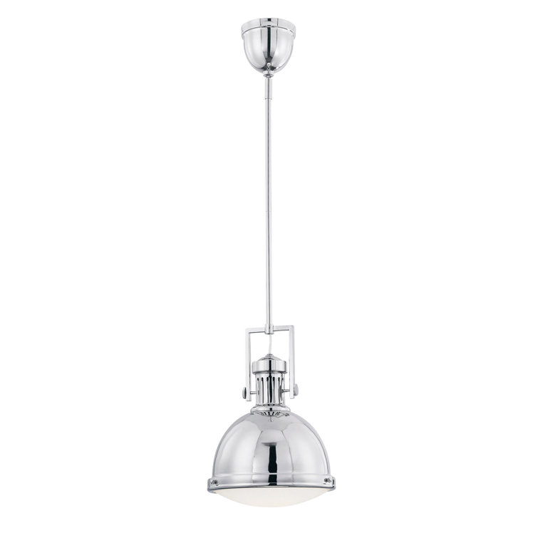 Polished Nickel 1-Light Pendant with White Opal Glass Shade