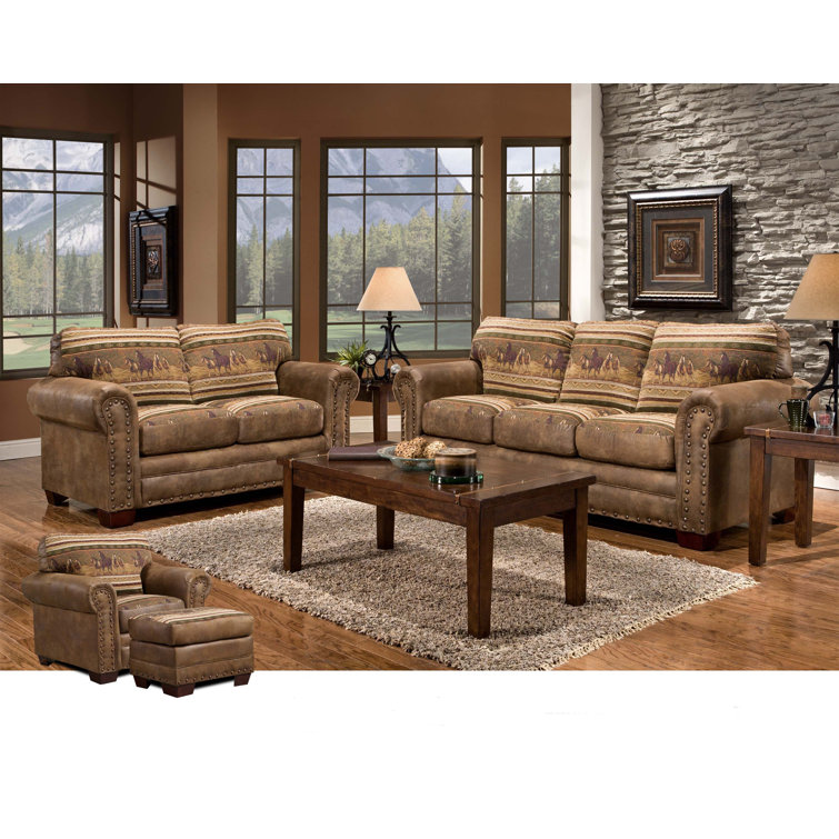 Rustic Brown Microfiber and Tapestry 4-Piece Sofa Set