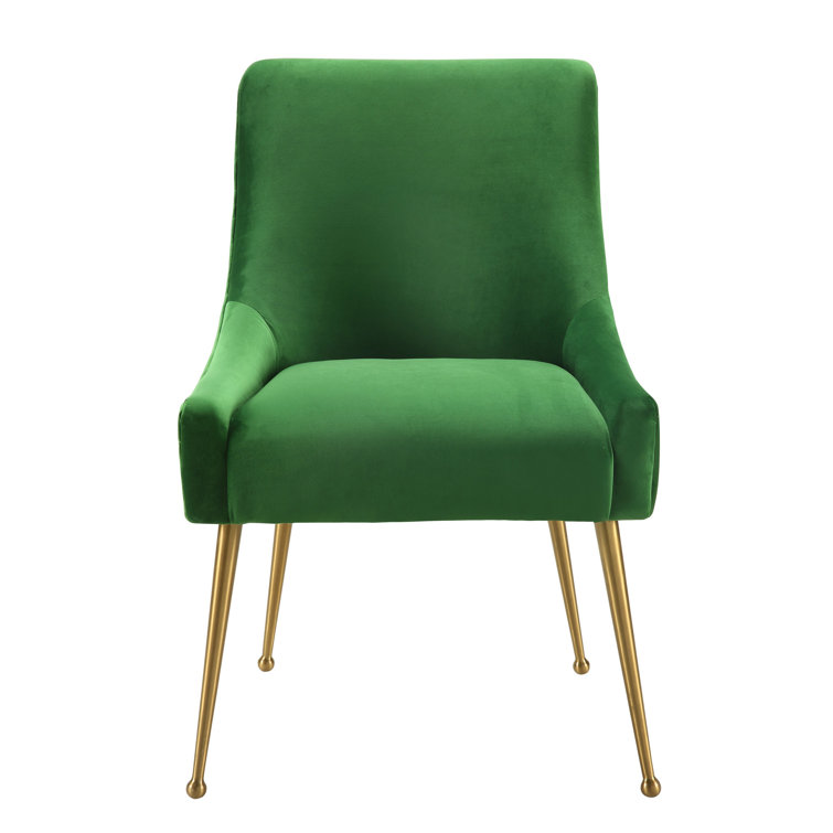 Elegant Green Velvet Upholstered Side Chair with Gold Metal Legs