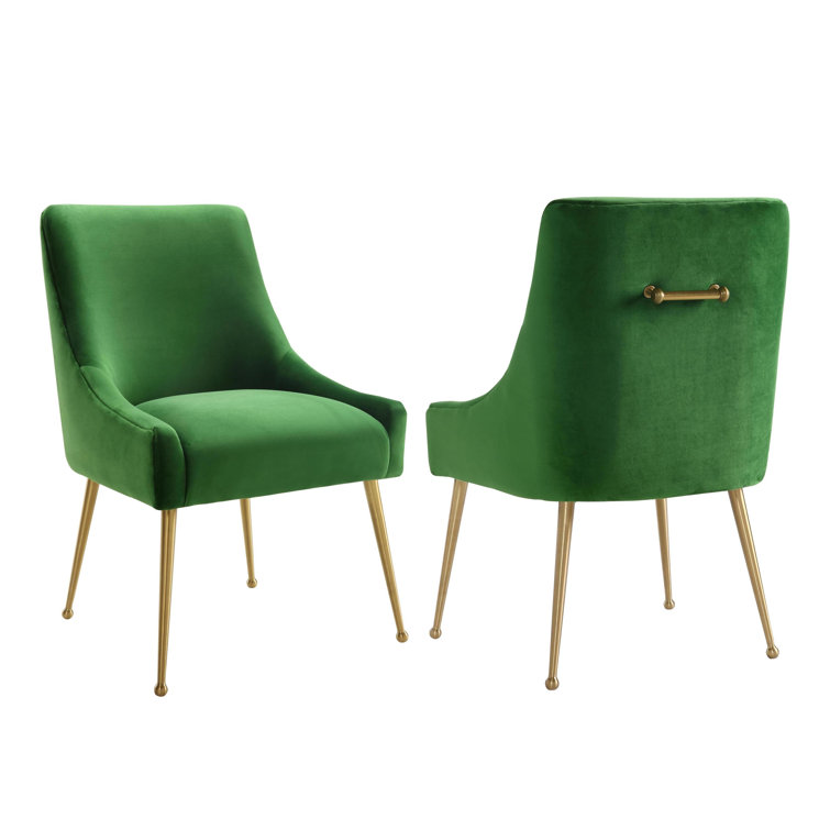 Elegant Green Velvet Upholstered Side Chair with Gold Metal Legs