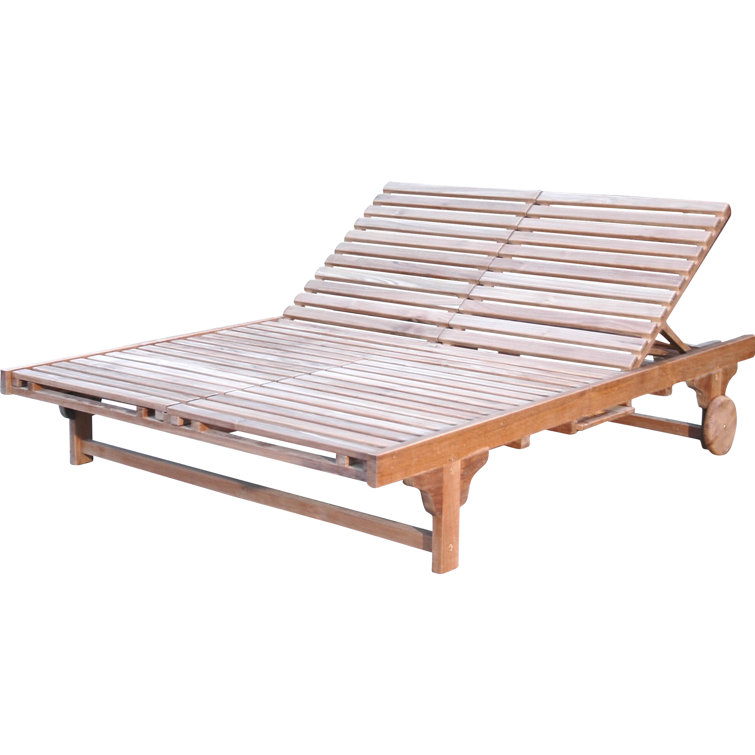 Natural Teak Double Chaise Lounge with Wheels