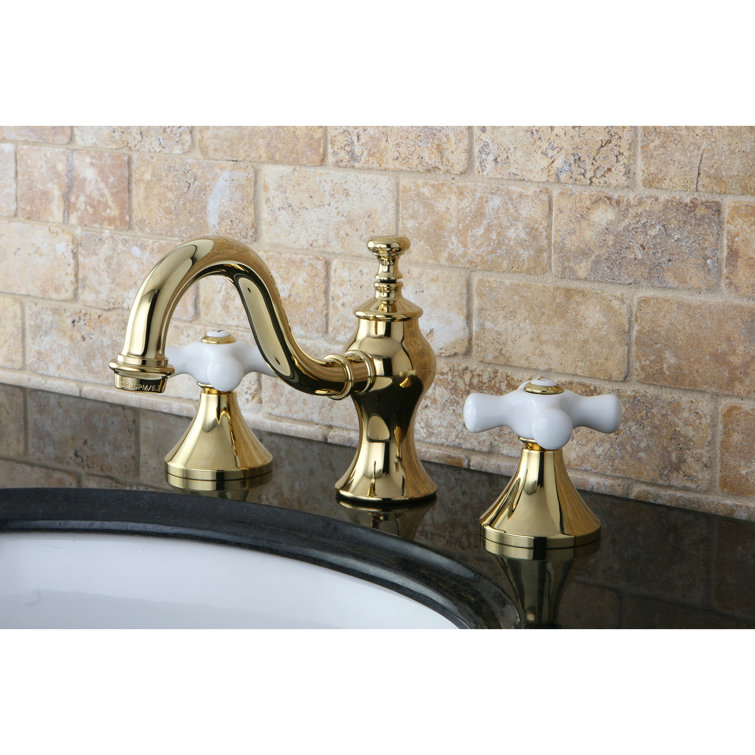 Polished Brass 8-Inch Widespread Bathroom Faucet with Pop-Up Drain