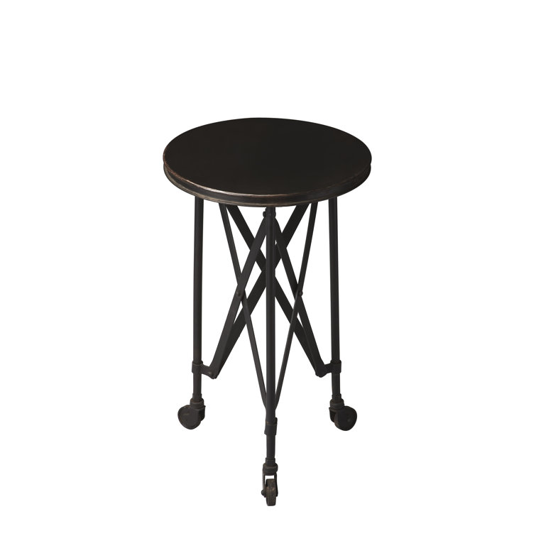 Costigan 15'' Round Black Metal & Wood Industrial Accent Table