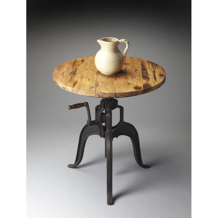 Industrial Crank-Adjustable Round Dining Table with Recycled Wood Top