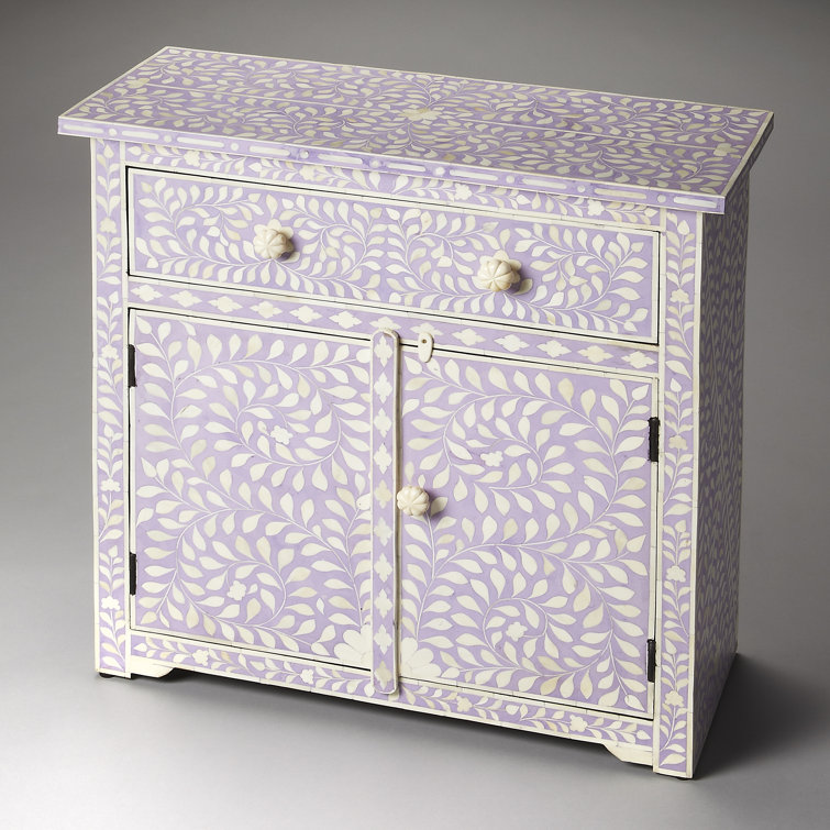 Lavender Opalescent Bone-Inlaid Wooden Console with Storage