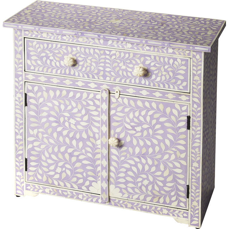 Lavender Opalescent Bone-Inlaid Wooden Console with Storage