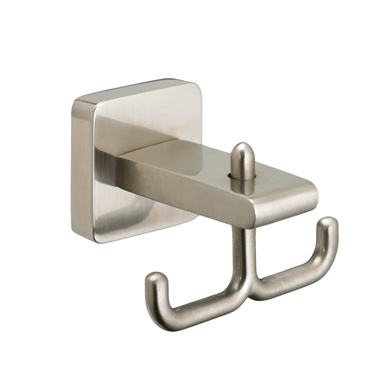 Polished Chrome Modern Double Robe Hook with Square Backplate
