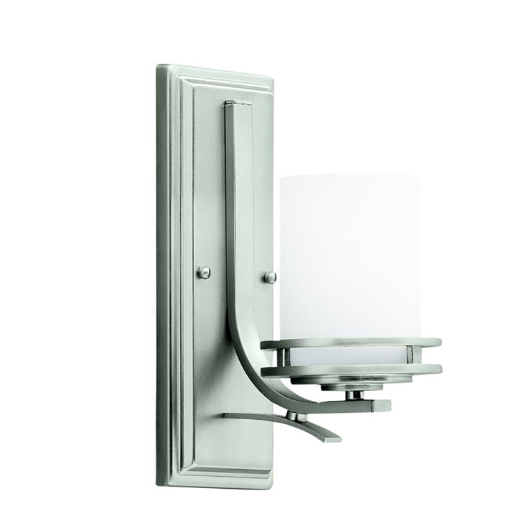 Brushed Nickel Cylinder Wall Sconce with Cream Shade