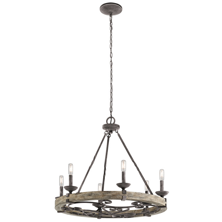 Taulbee 28.5" Grey Bronze Rustic Wagon Wheel Chandelier