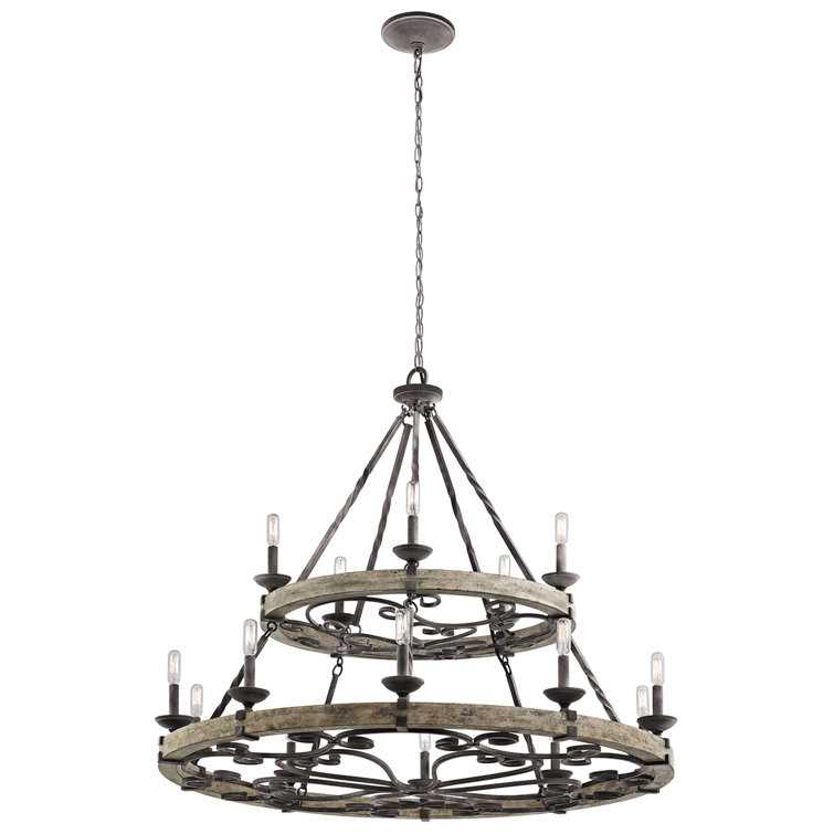 Elegant Grey and Bronze 44" Crystal Two-Tier Chandelier
