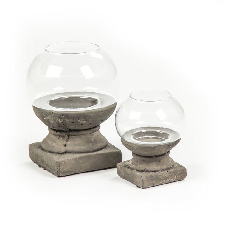Round Ceramic Hurricane Candle Holder Set of 2