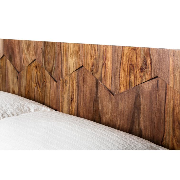 Deluxe Mid-Century Modern Sheesham Wood Queen Platform Bed with Storage