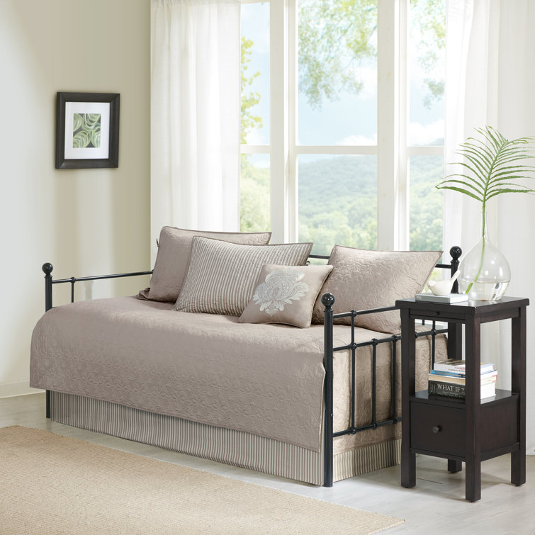Gray Cotton Twin Reversible Floral Daybed Set