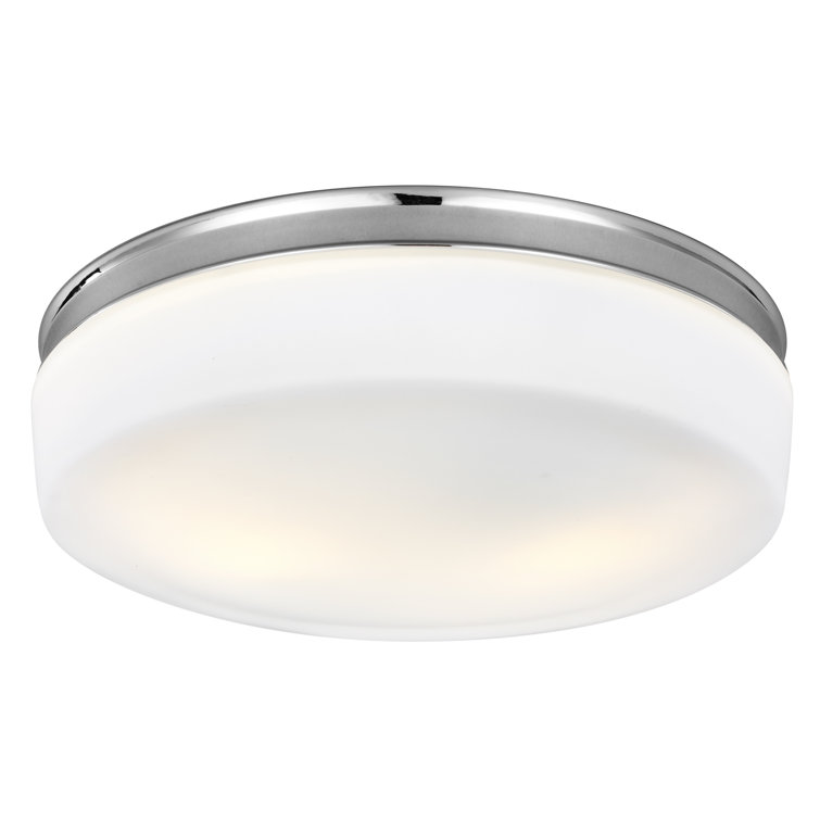 Issen Chrome 2-Light Flush Mount with White Opal Etched Glass
