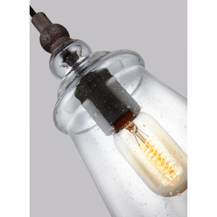 Dark Weathered Iron Mini Pendant with Clear Seeded Glass Shade