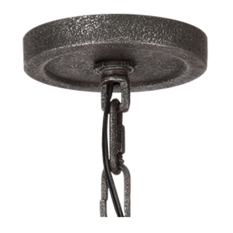 Angelo 6-Light Distressed Oak & Slate Grey Metal Chandelier with Clear Glass Shades