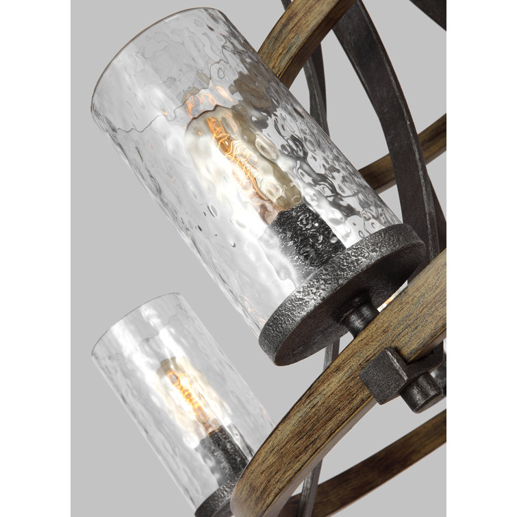 Distressed Weathered Oak and Slate Gray Metal 9-Light Tiered Chandelier