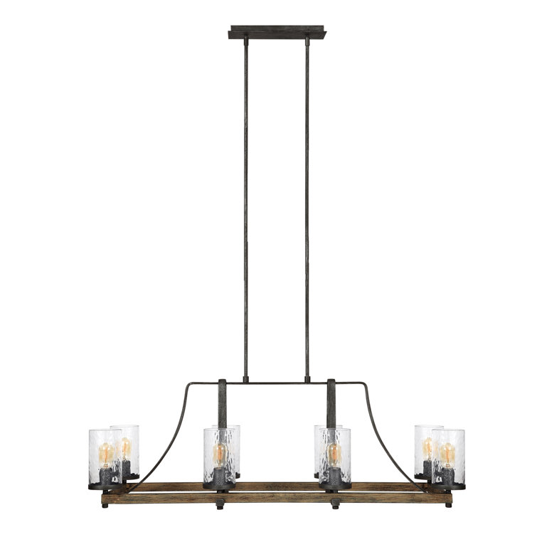 Rustic 8-Light Linear Chandelier in Distressed Weathered Oak and Slate Grey Metal