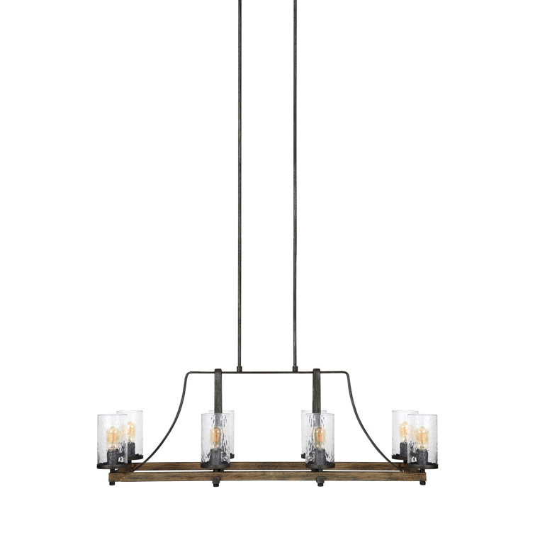 Rustic 8-Light Linear Chandelier in Distressed Weathered Oak and Slate Grey Metal