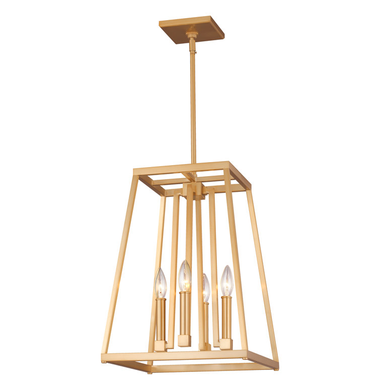 Gilded Satin Brass 4-Light Candelabra Chandelier with Clear Glass