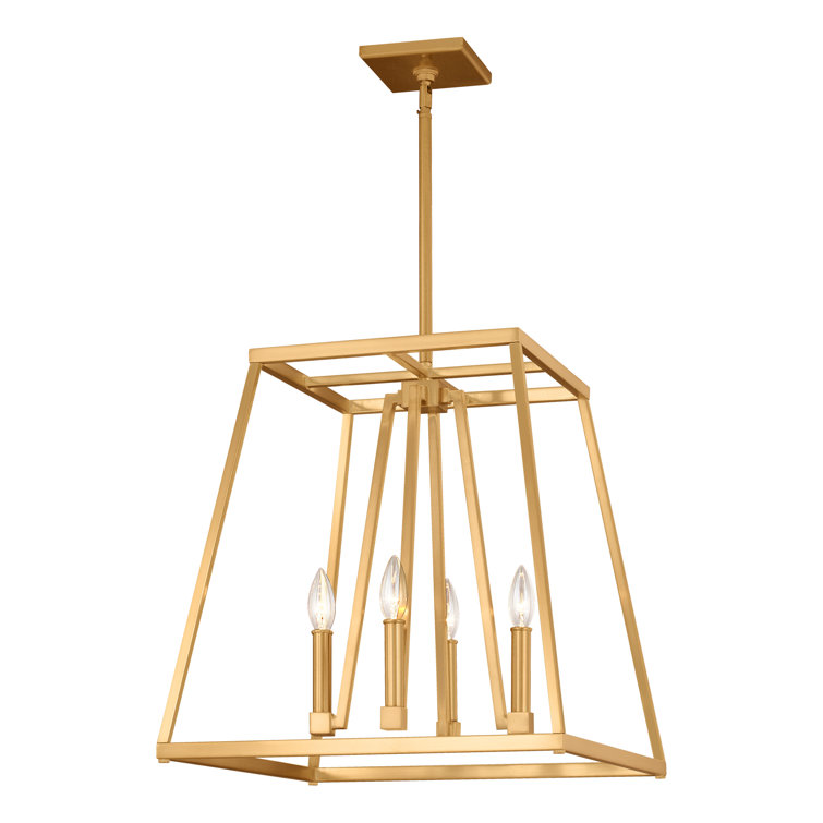 Gilded Satin Brass 4-Light Candelabra Chandelier with Clear Glass
