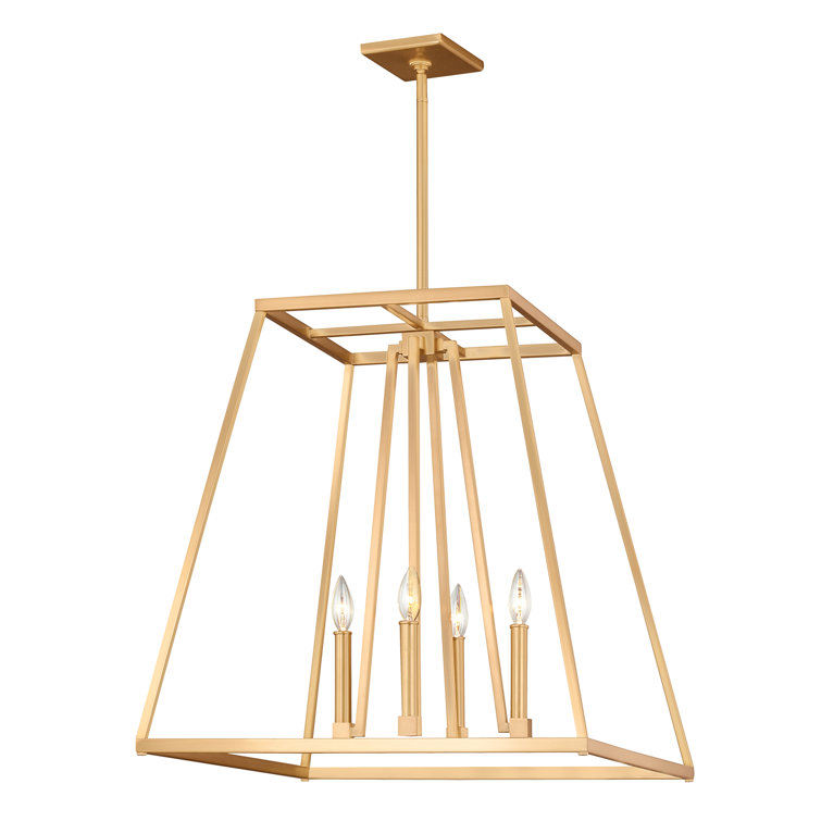 Gilded Satin Brass 4-Light Candelabra Chandelier with Clear Glass