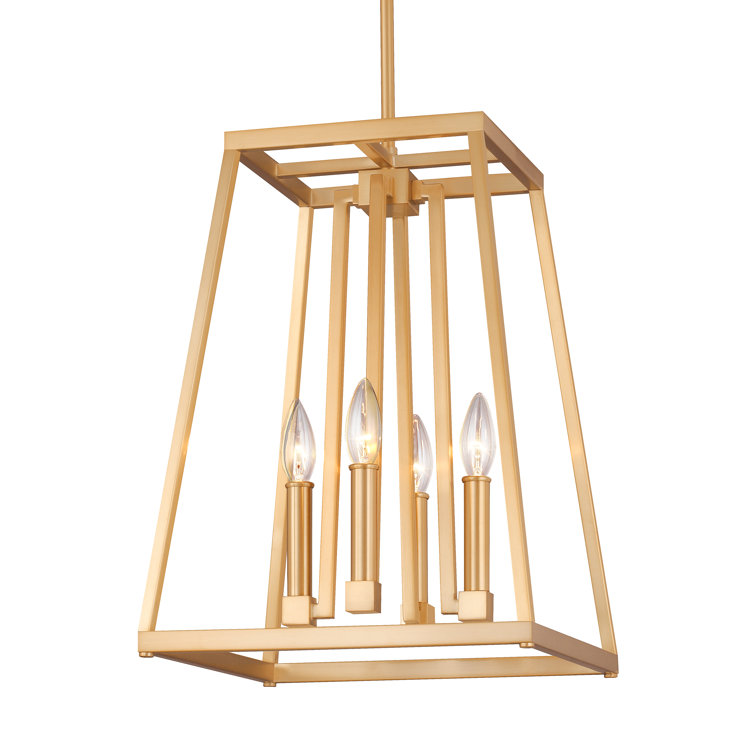 Gilded Satin Brass 4-Light Candelabra Chandelier with Clear Glass