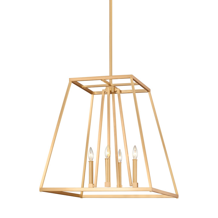 Gilded Satin Brass 4-Light Candelabra Chandelier with Clear Glass