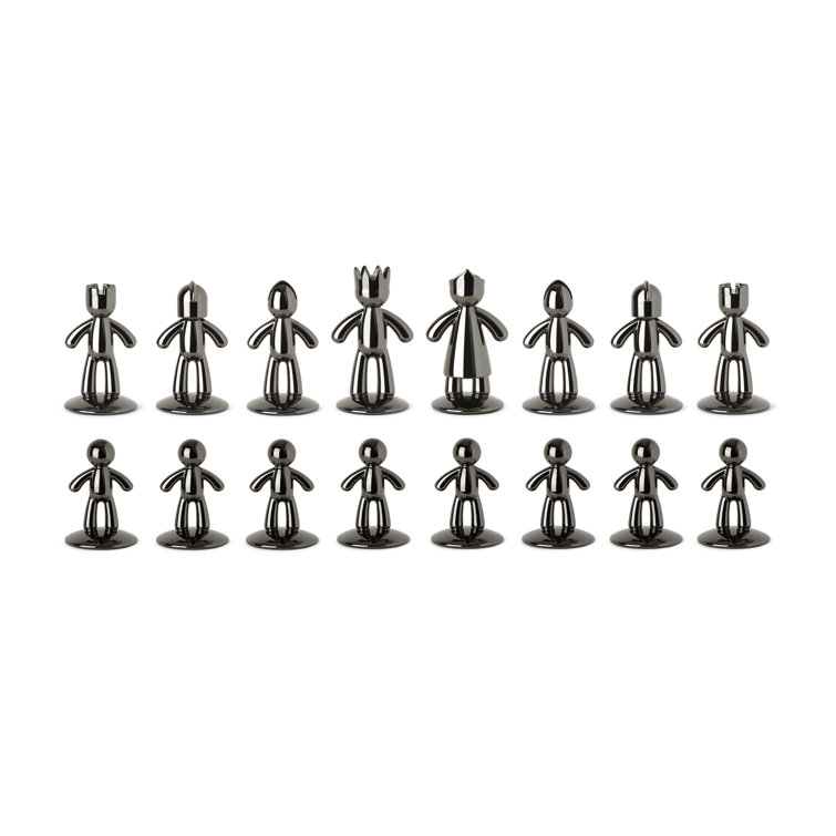 Natural Ashwood and Metal Modern Chess Set with Silver and Black Pieces